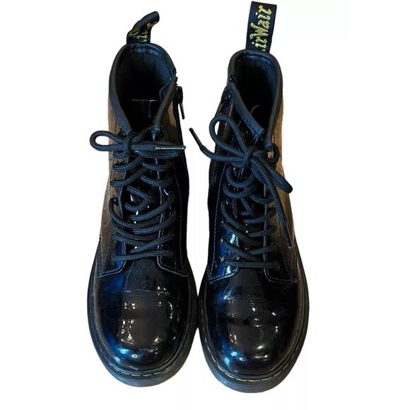 Dr Martens Youth Kids Black Delaney Side Zip Boots Glossy Sz 3 DOC Docs - Picture 3 of 11